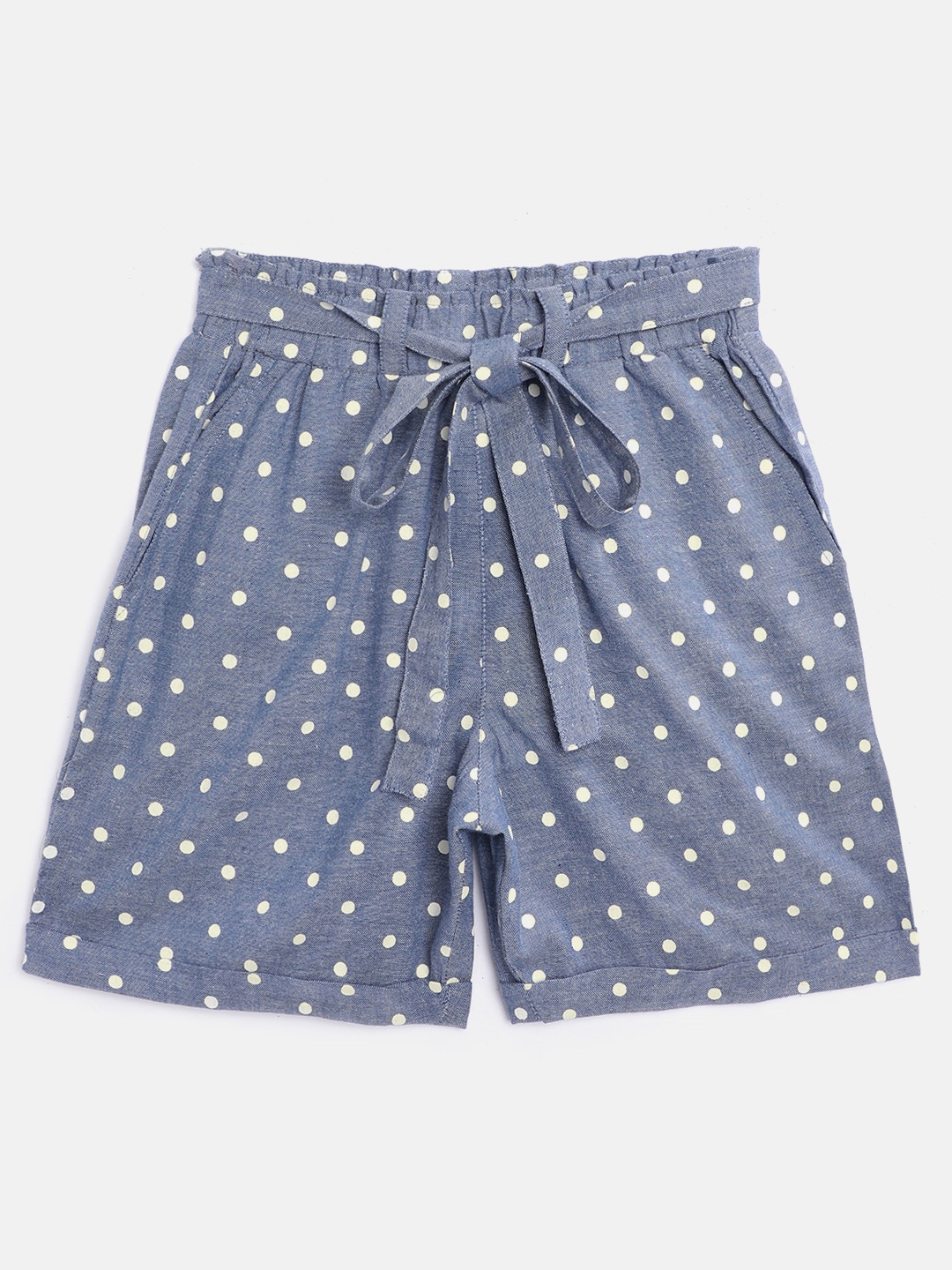 

luyk Girls Blue & White Polka Dot Print Pure Cotton High-Rise Regular Fit Shorts