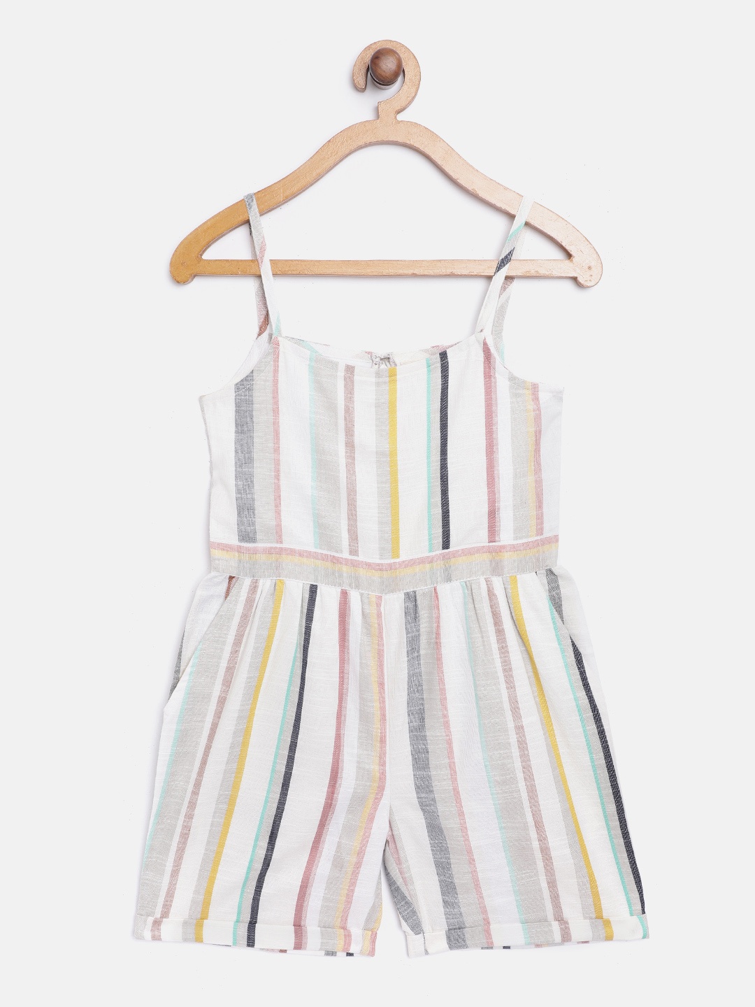

luyk Girls Multicoloured Pure Cotton Striped Playsuit, Multi