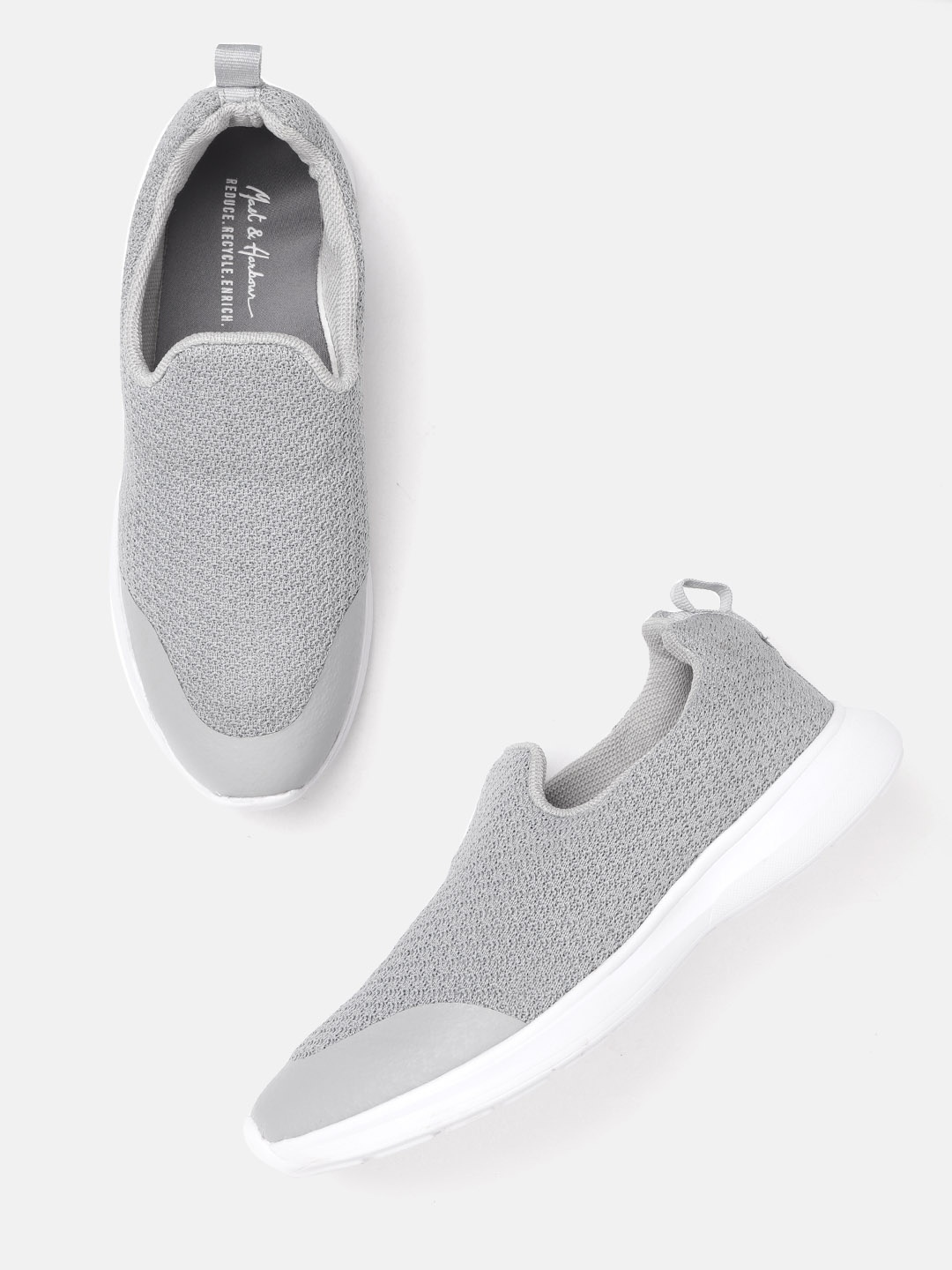 

Mast & Harbour Men Grey Woven Design Slip-On Sneakers