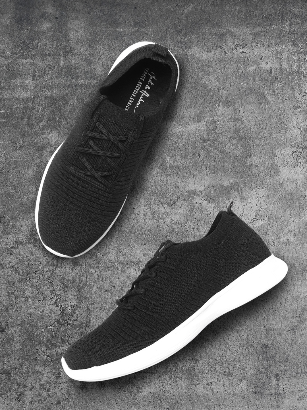 

Mast & Harbour Men Black Woven Design Sustainable Running Shoes
