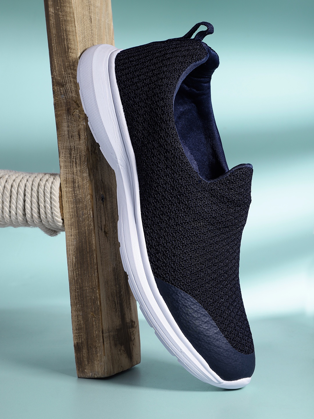 

Mast & Harbour Men Navy Blue Woven Design Slip-On Sneakers