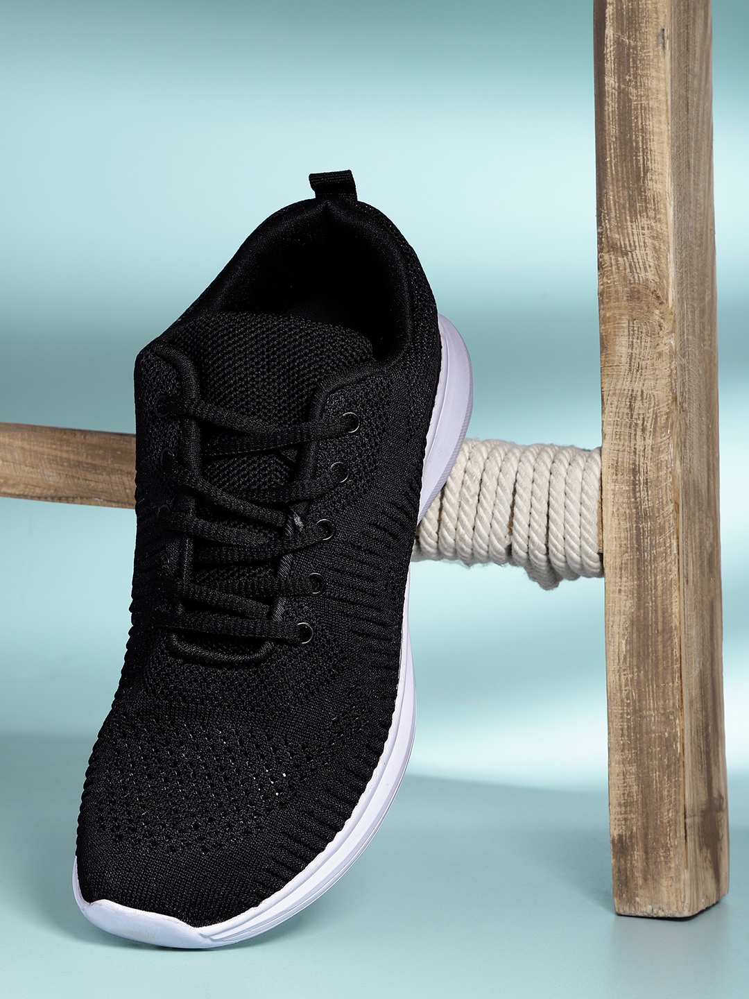 

Mast & Harbour Men Black Woven Design Running Shoes