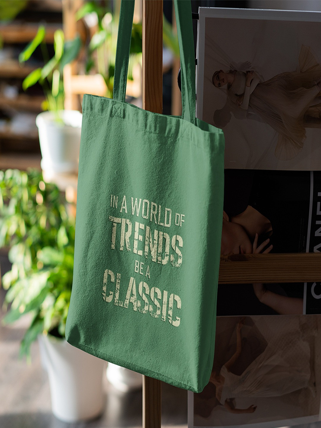 

Doodle Be a Classic Canvas Printed Tote Bag, Green