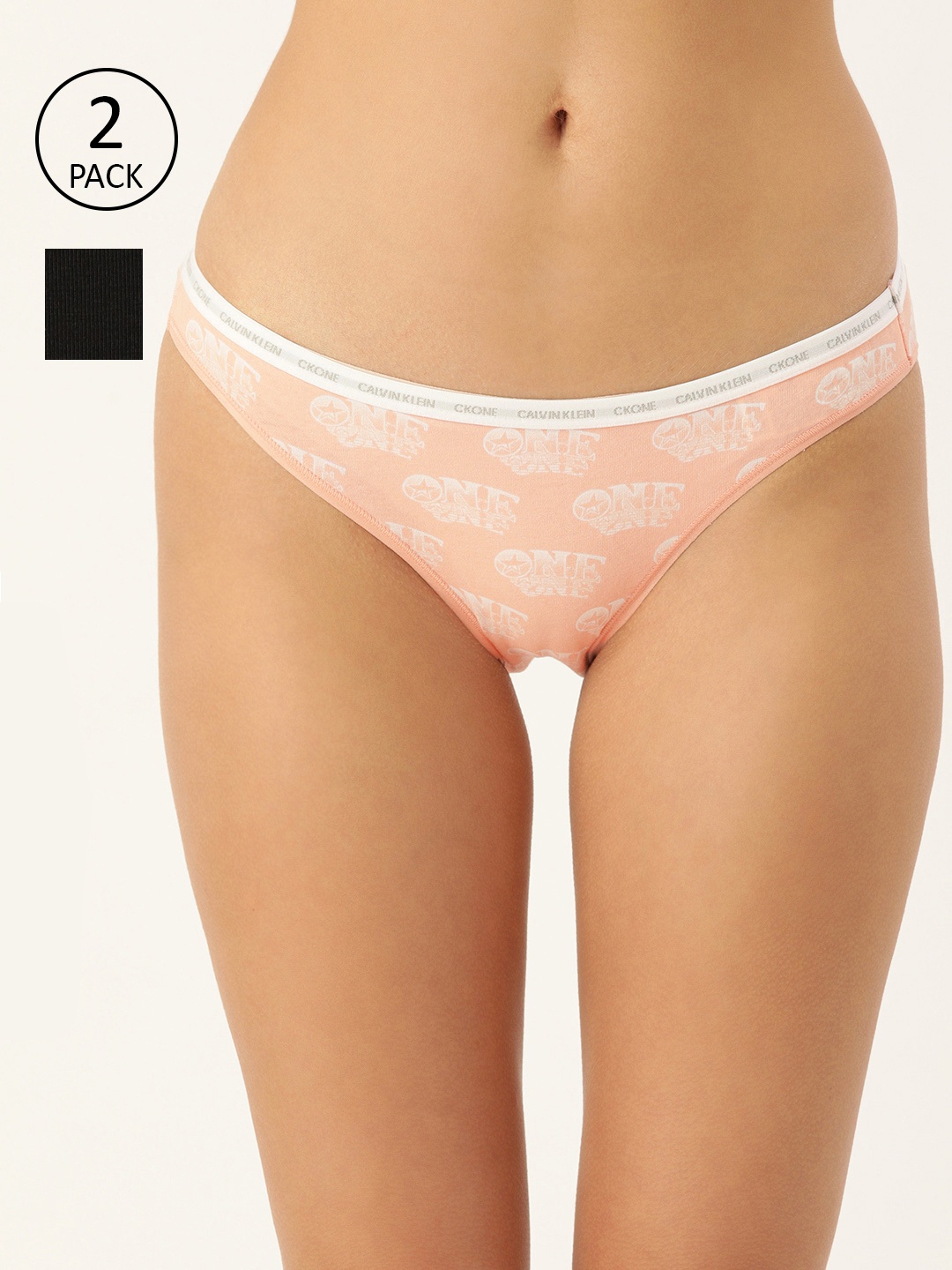 

Calvin Klein Underwear Women Pack of 2 Black & Peach-coloured Bikini Briefs QD37898VE