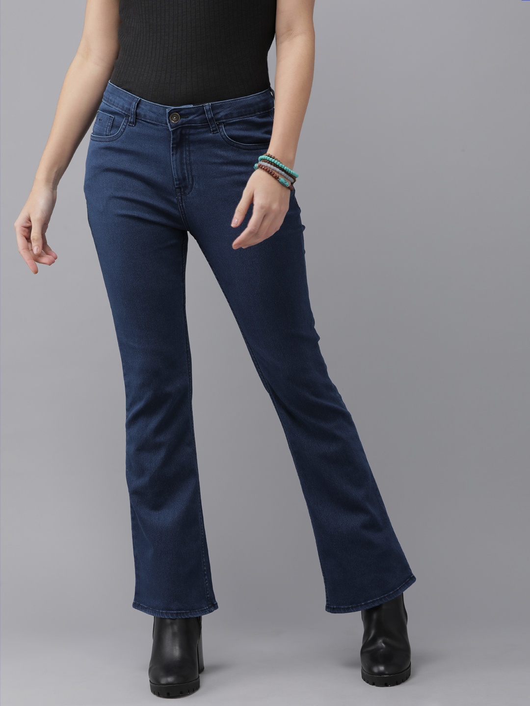 

Roadster Women Navy Blue Flared High-Rise Stretchable Jeans