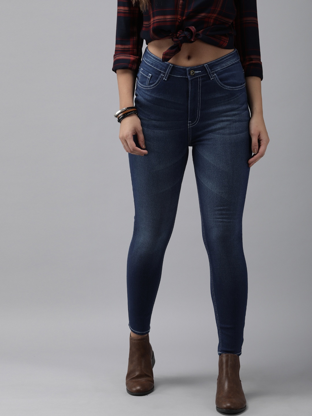 

Roadster Women Navy Blue Super Skinny Fit High-Rise Clean Look Stretchable Jeans