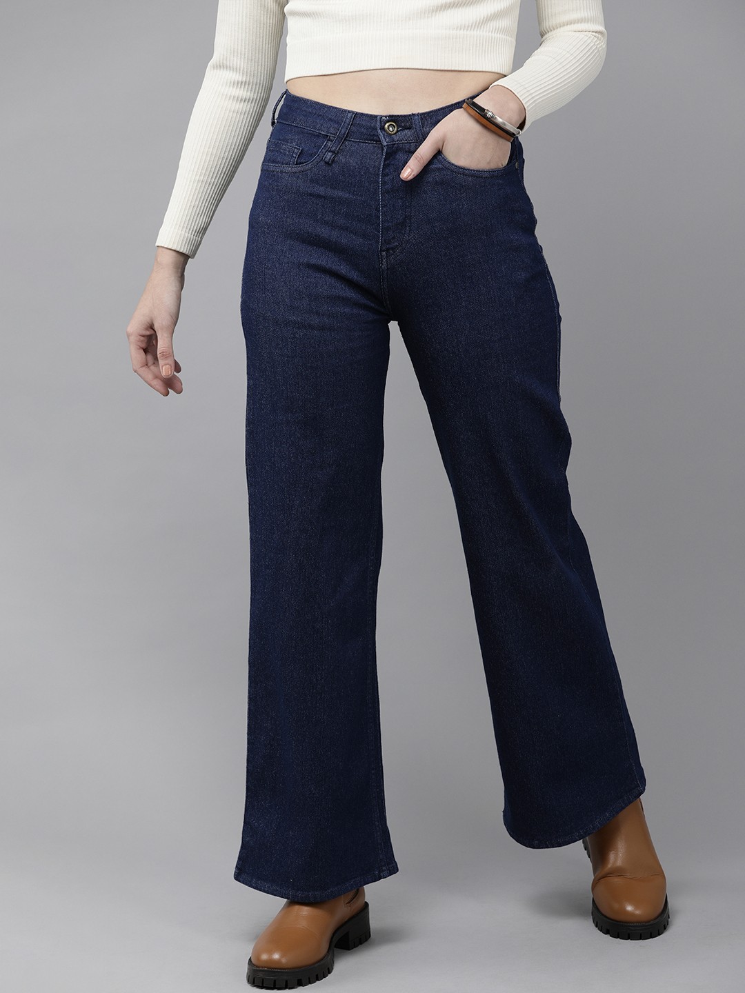 

Roadster Women Blue Wide Leg High-Rise Stretchable Jeans
