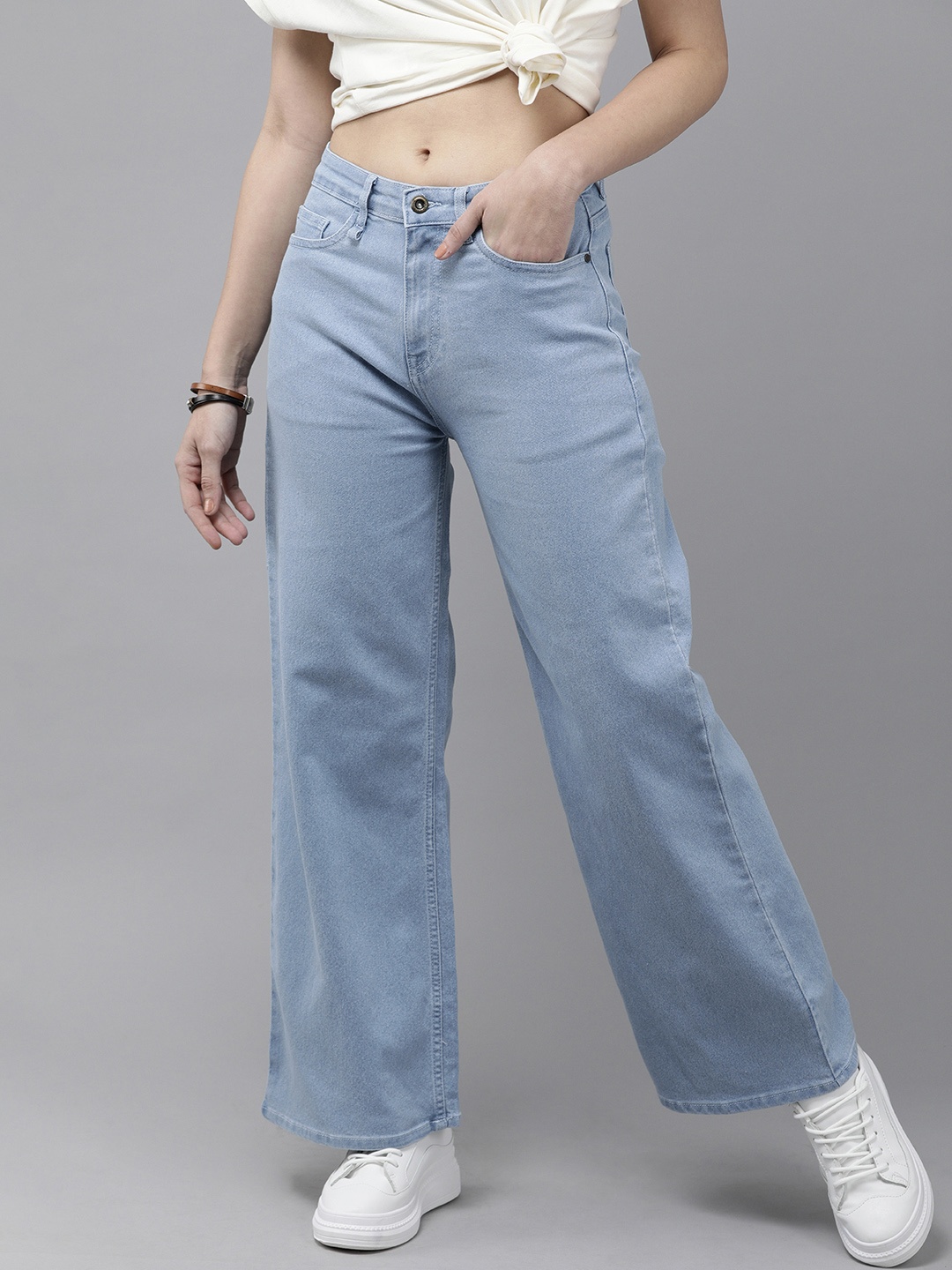 

Roadster Women Blue Wide Leg High-Rise Light Fade Stretchable Jeans