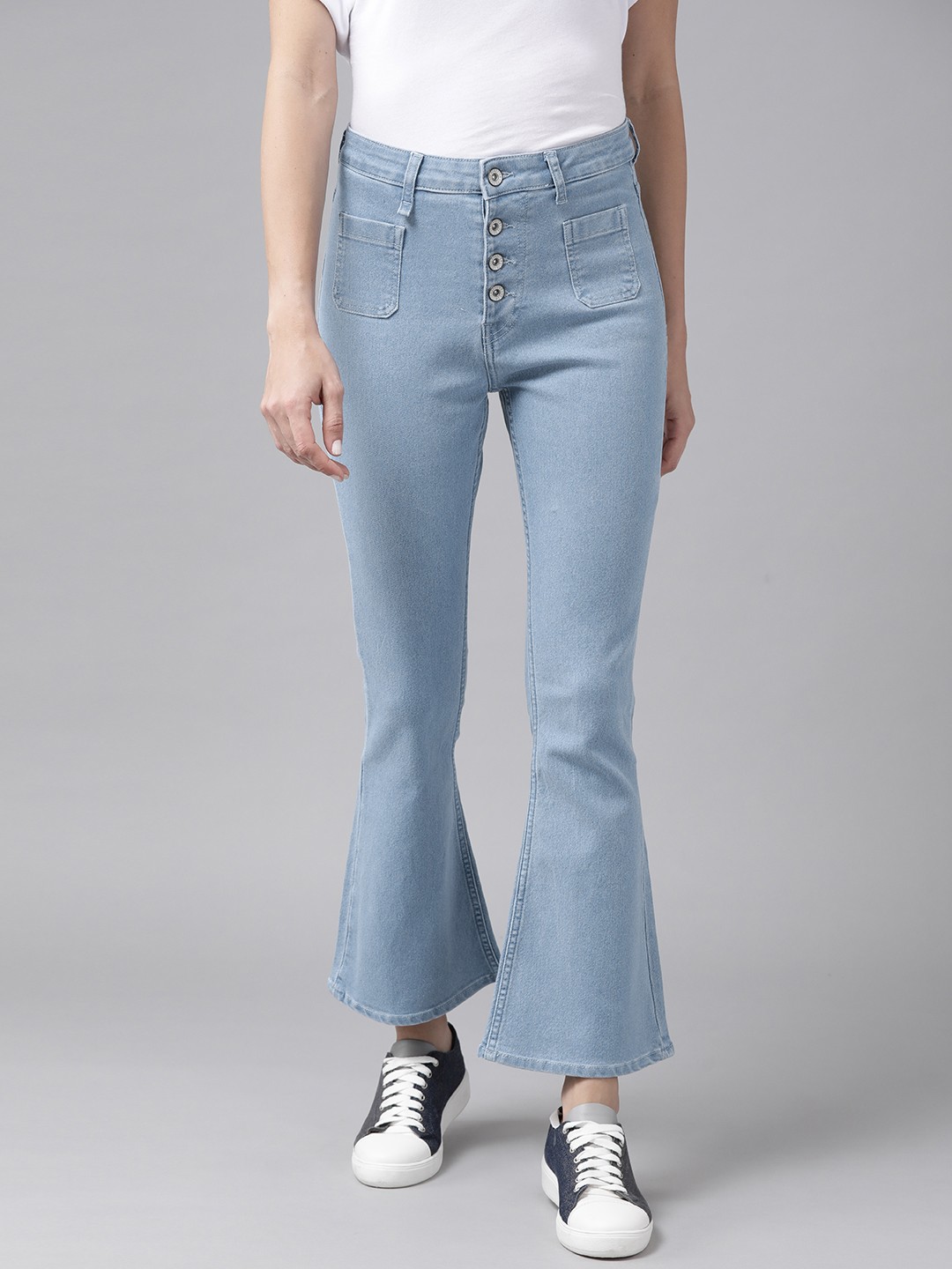 

Roadster Women Blue Bootcut High-Rise Heavy Fade Stretchable Cropped Jeans