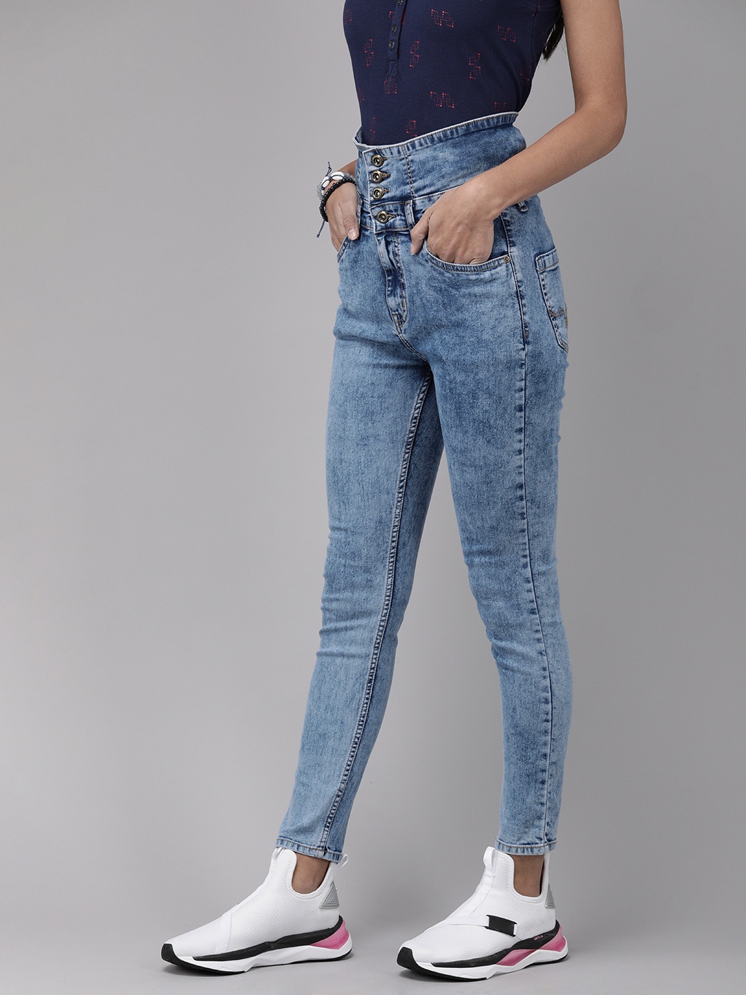 

Roadster Women Blue Super Skinny Fit High-Rise Clean Look Stretchable Jeans