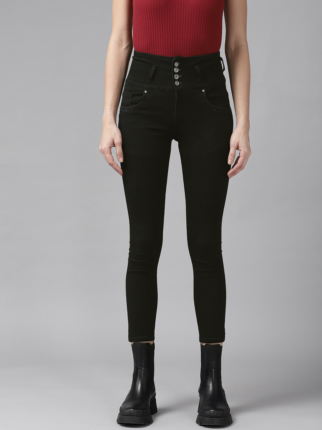 

Roadster Women Black Skinny Fit High-Rise Stretchable Jeans