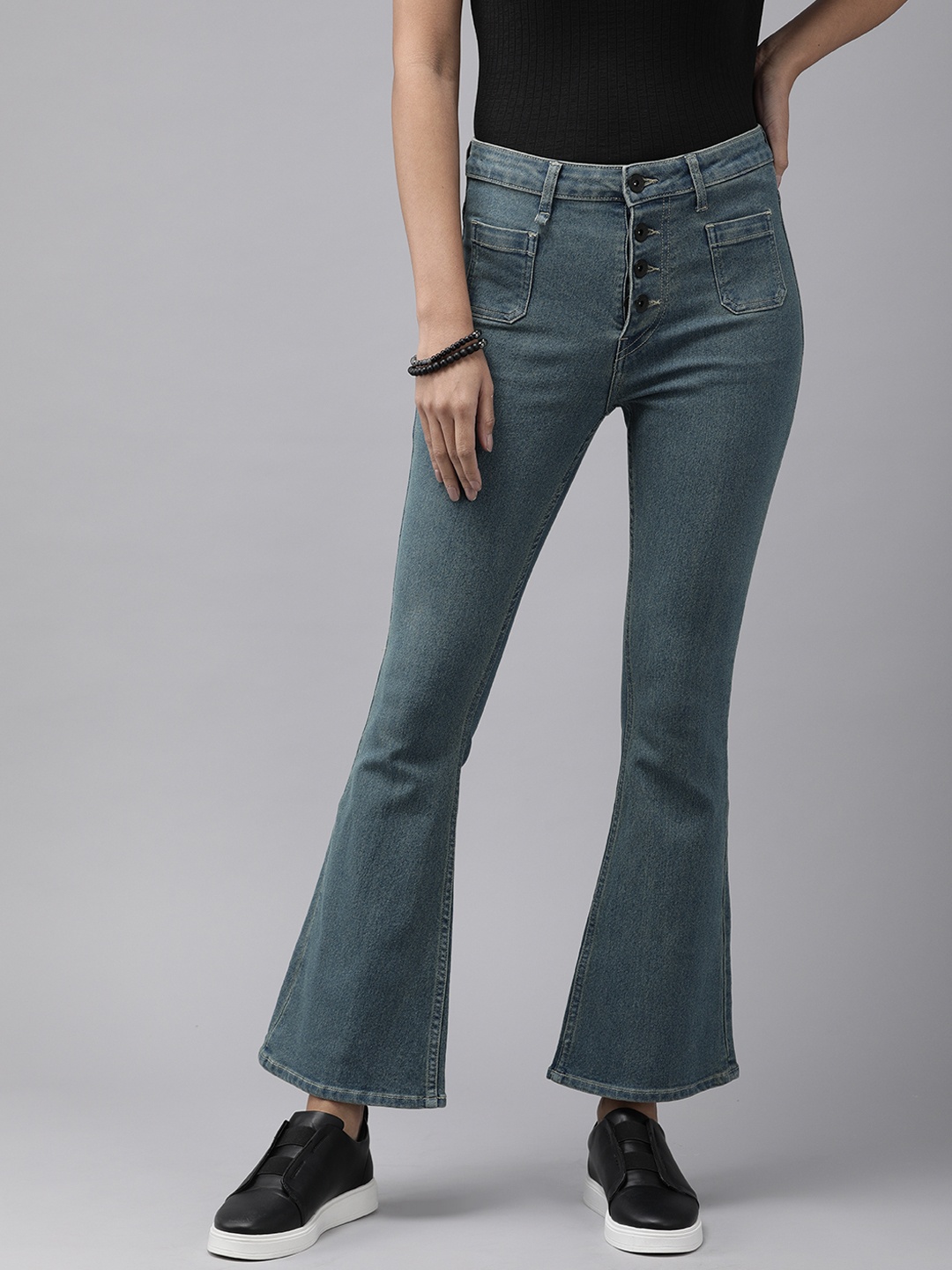

Roadster Women Blue Solid Bootcut High-Rise Jeans