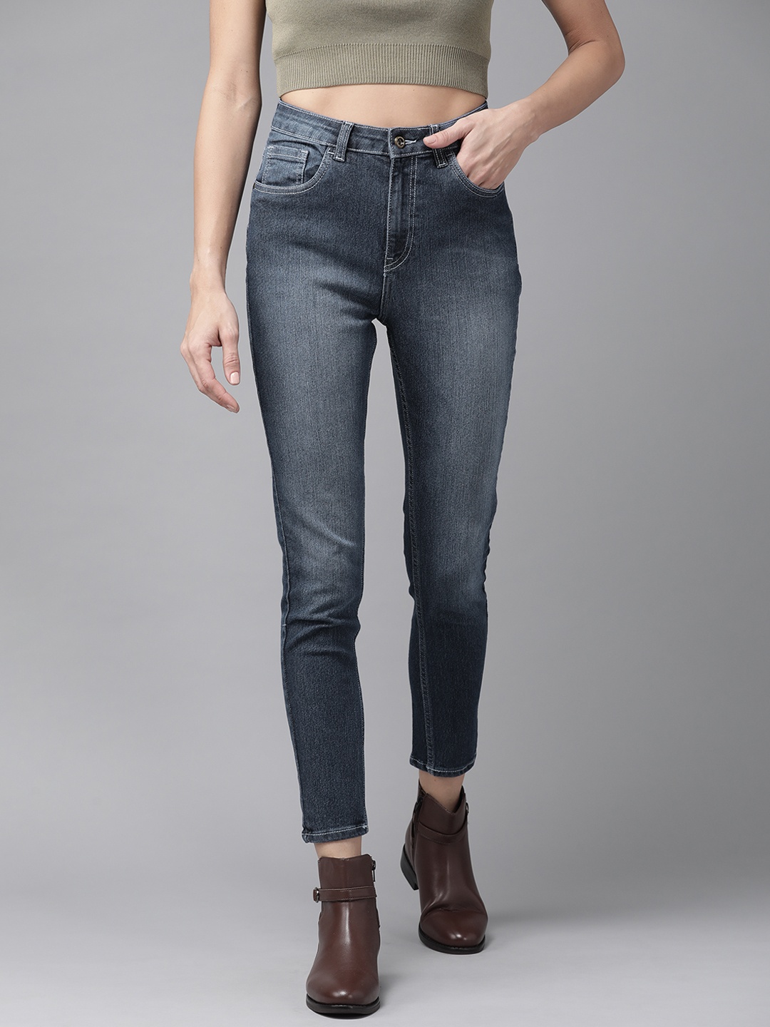

Roadster Women Navy Blue Skinny Fit High-Rise Light Fade Stretchable Jeans