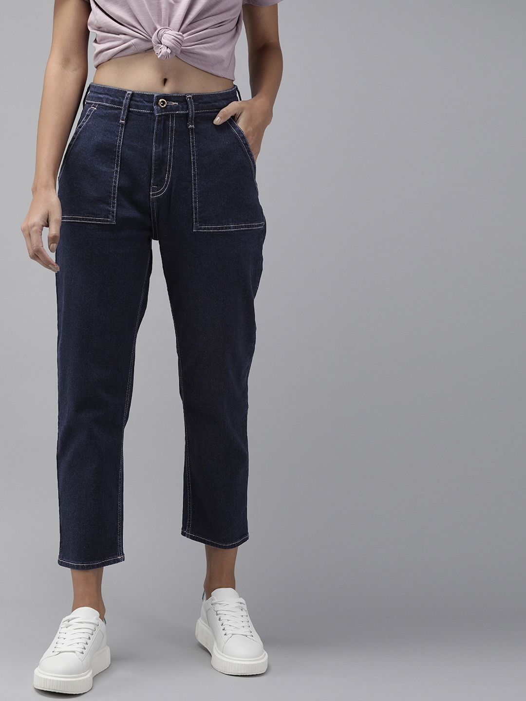 

Roadster Women Blue Straight Fit Mid-Rise Clean Look Stretchable Cropped Jeans