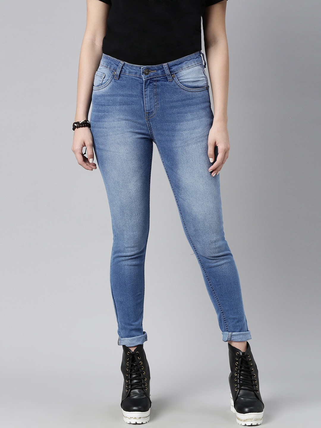 

Roadster Women Blue Skinny Fit High-Rise Heavy Fade Stretchable Jeans