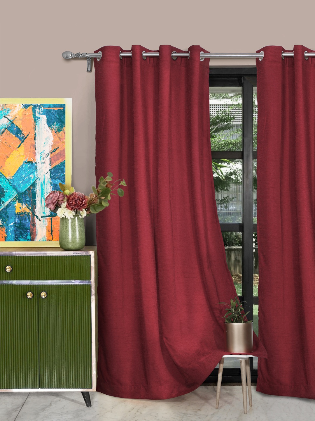 

ROSARA HOME Maroon Set of 2 Solid Door Curtains