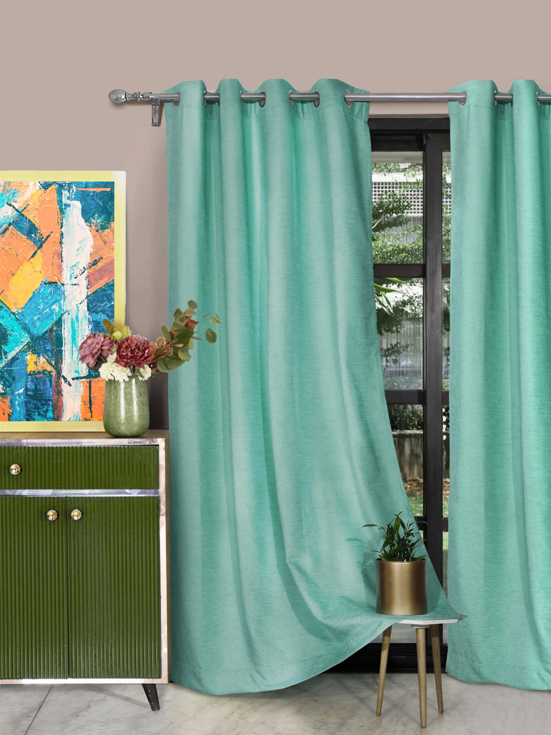 

ROSARA HOME Sea Green Set of 2 Long Door Curtains