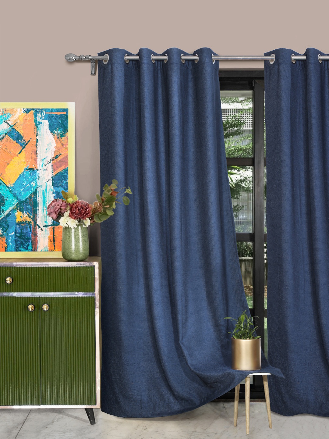 

ROSARA HOME Navy Blue Set of 2 Solid Door Curtains