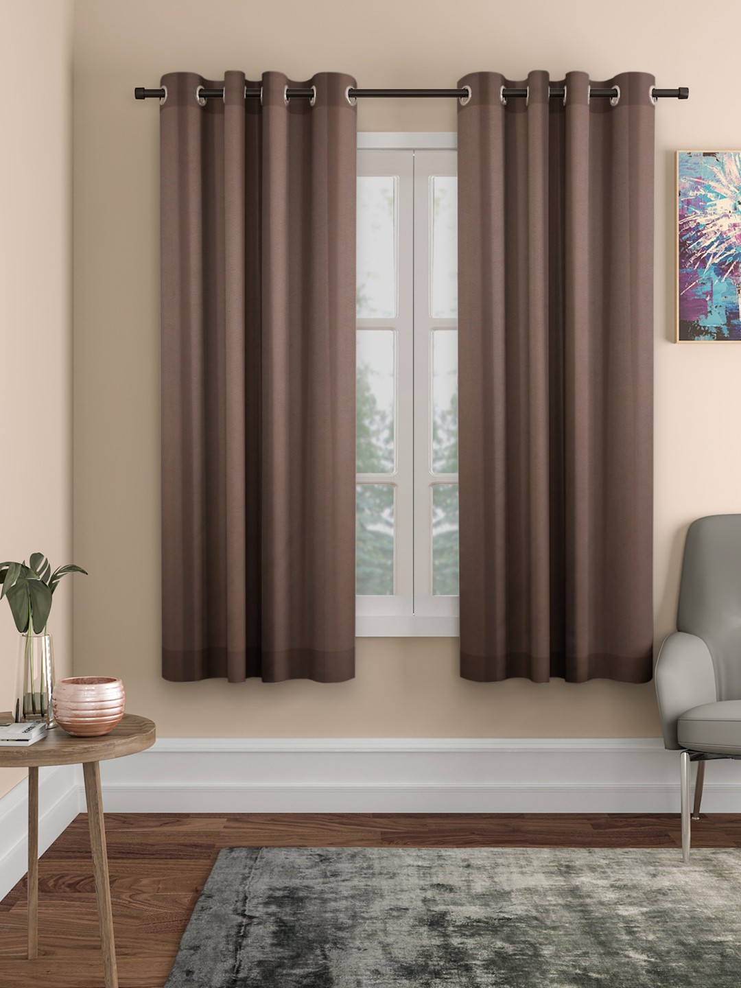

ROSARA HOME Coffee Brown Set of 2 Window Curtains