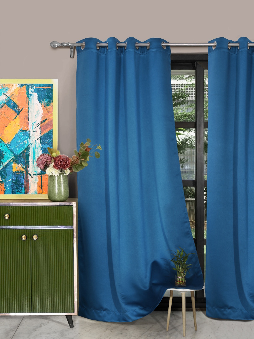 

ROSARA HOME Blue Set of 2 Black Out Door Curtains