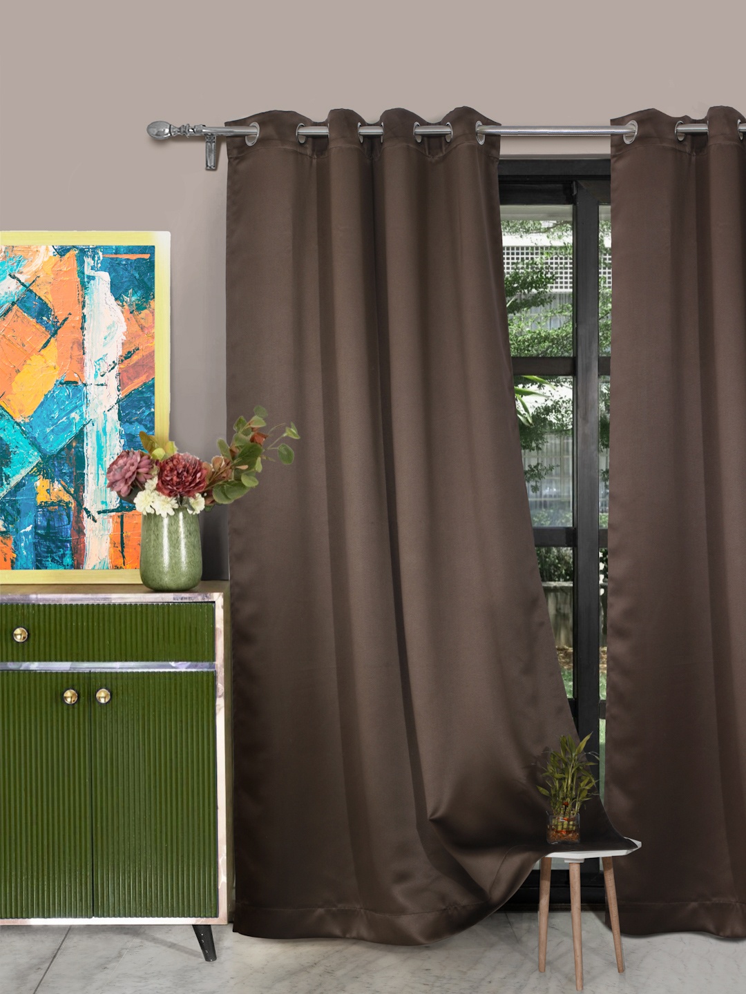 

ROSARA HOME Coffee Brown Set of 2 Long Door Curtains