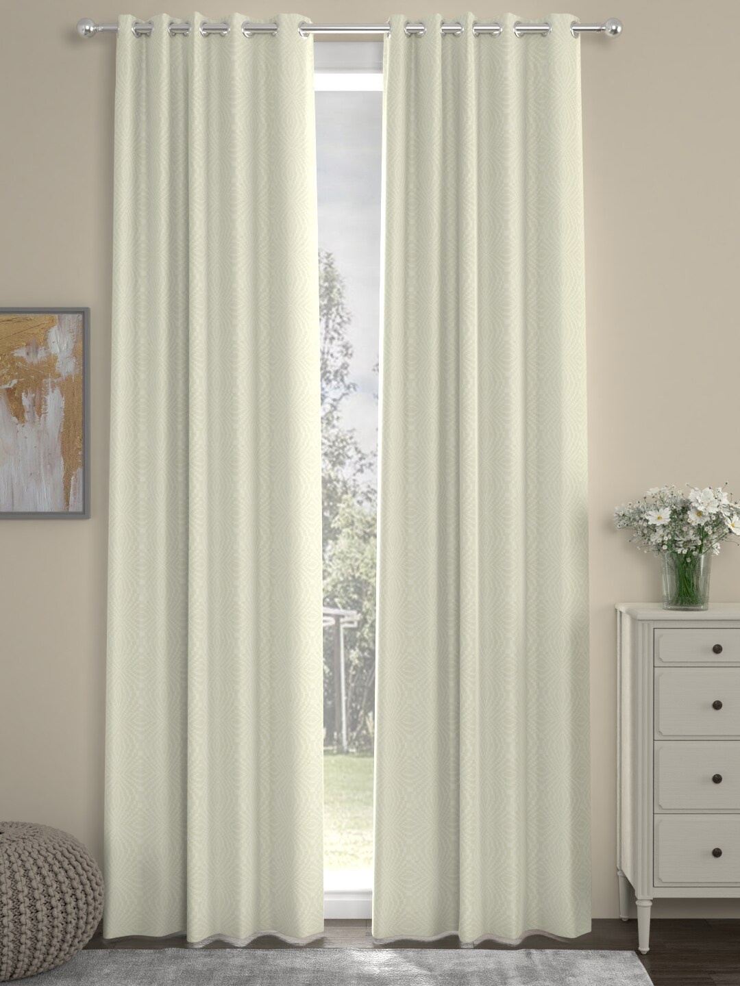 

ROSARA HOME Cream-Coloured Set of 2 Long Door Curtains