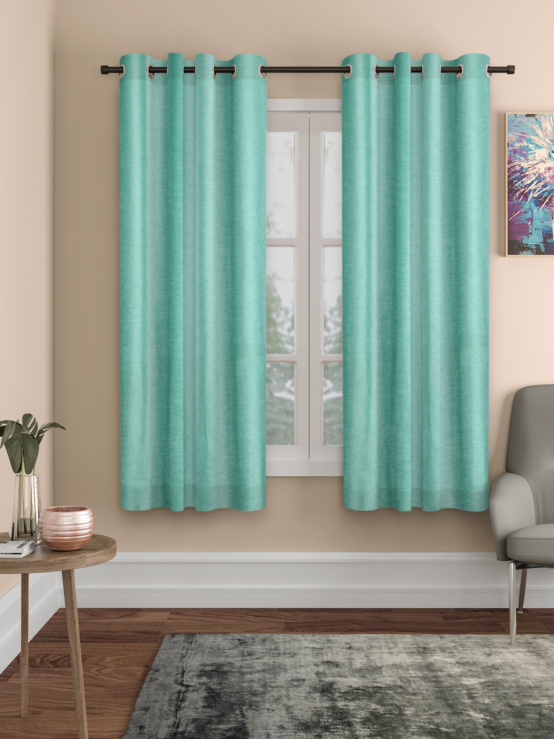 

ROSARA HOME Turquoise Blue Set of 2 Solid Window Curtains