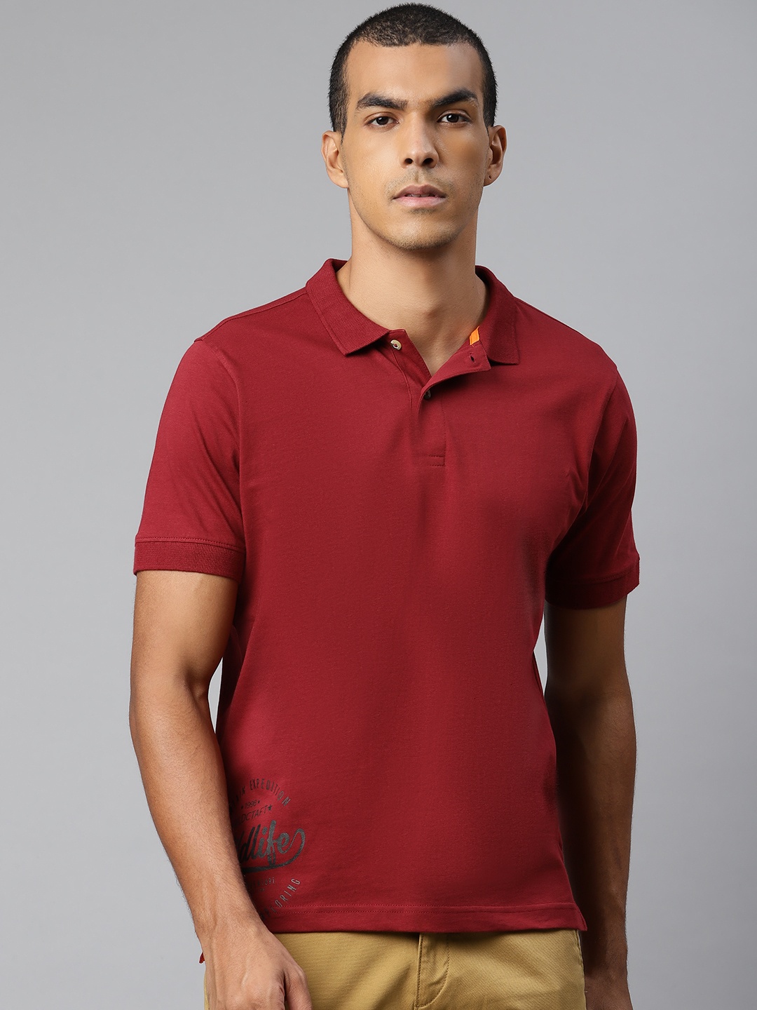 

Wildcraft Men Red Printed Polo Collar T-shirt