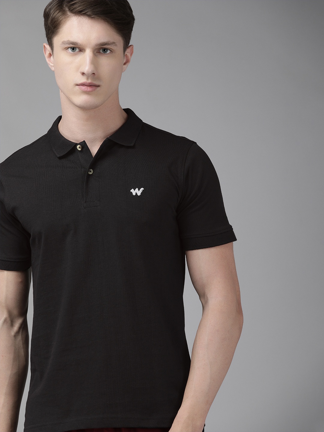 

Wildcraft Men Black Printed Polo Collar Pure Cotton T-shirt