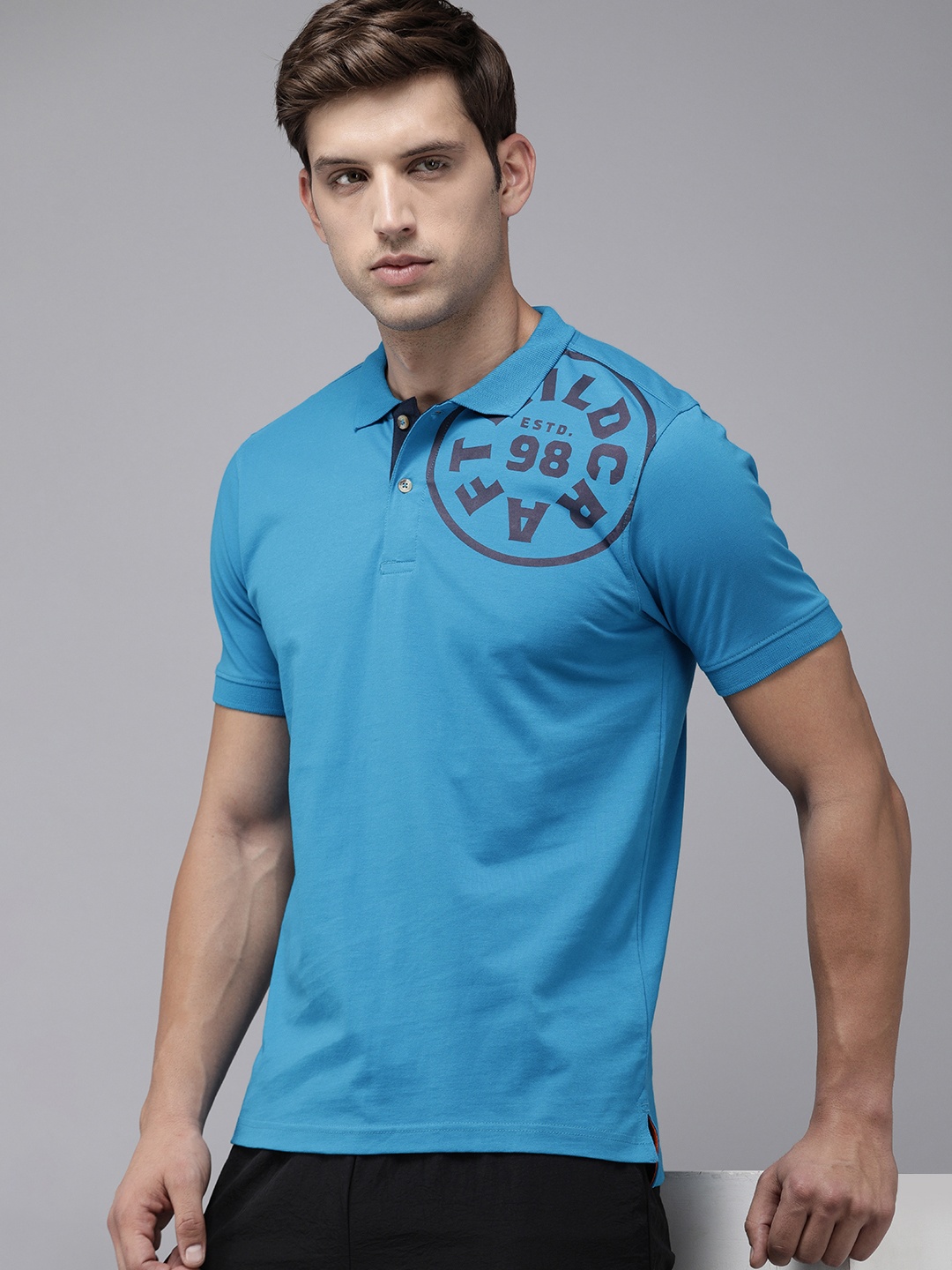 

Wildcraft Printed Polo Collar Pure Cotton T-shirt, Blue