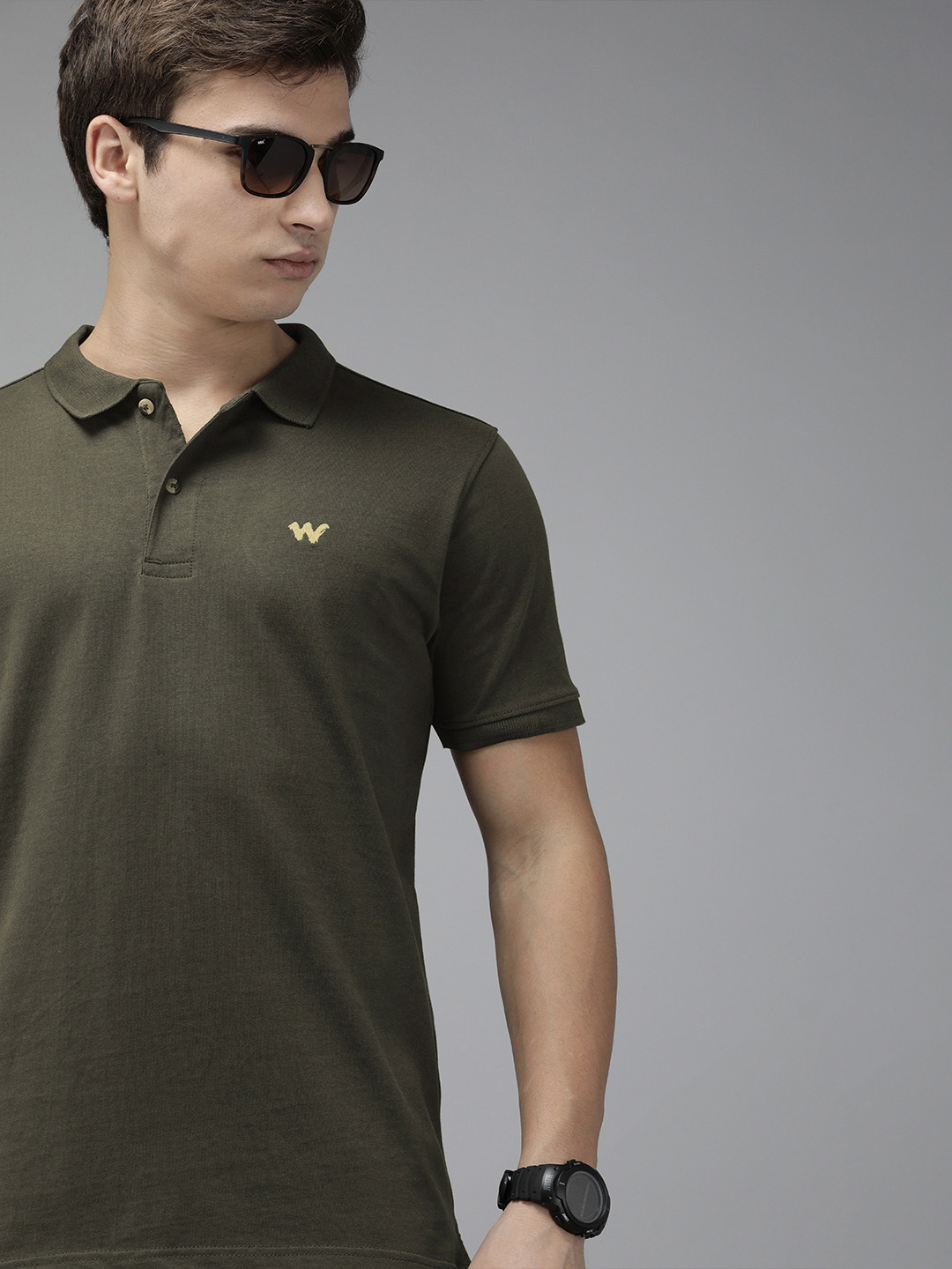

Wildcraft Men Olive Green Back Printed Polo Collar Active Pure Cotton T-shirt