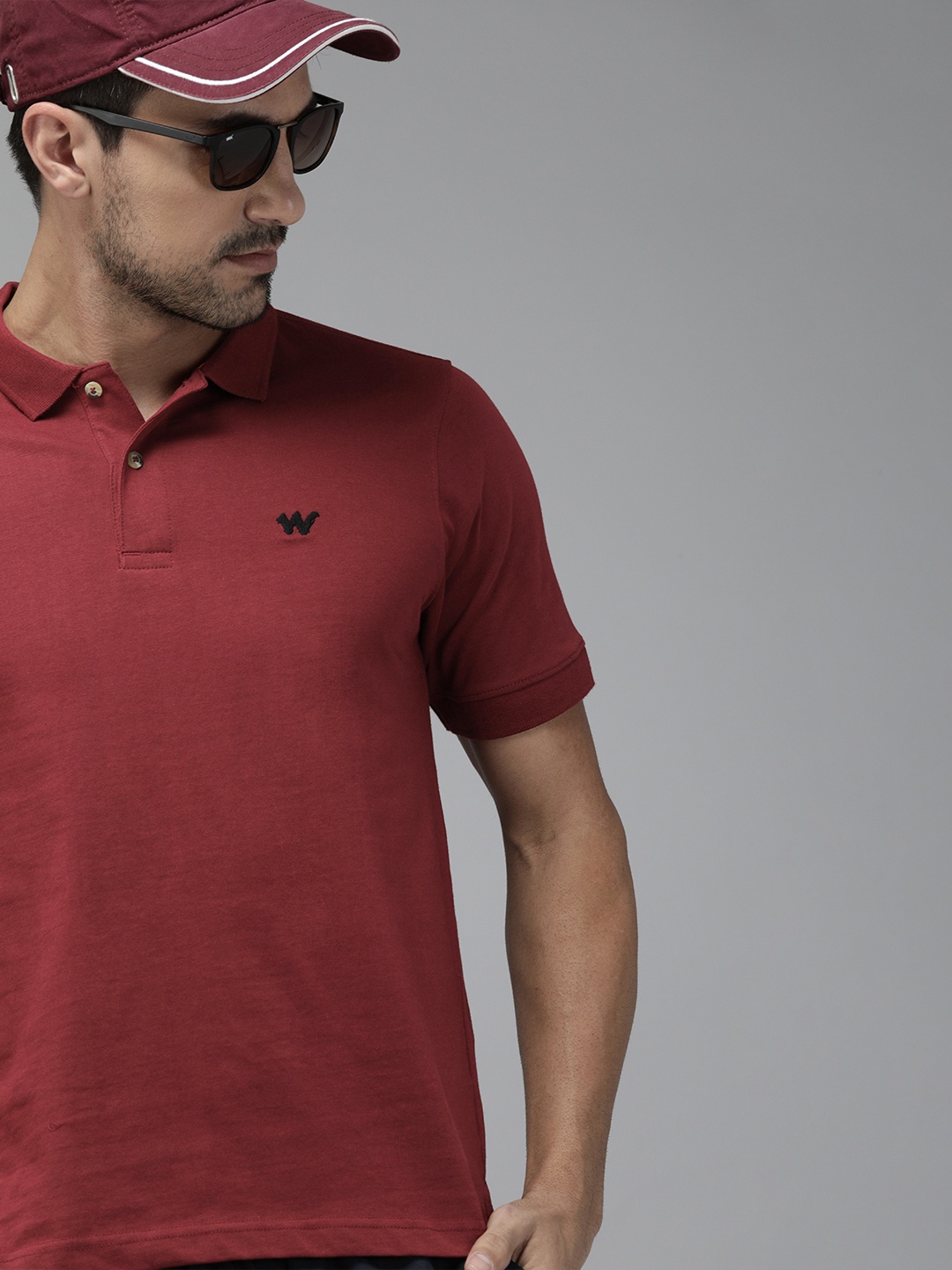 

Wildcraft Men Maroon Solid Polo Collar Active Pure Cotton T-shirt