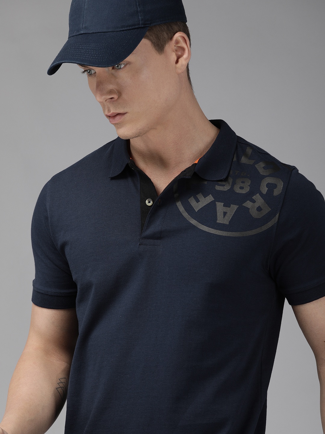 

Wildcraft Men Navy Blue Printed Off Active 5 Polo Collar Pure Cotton T-shirt