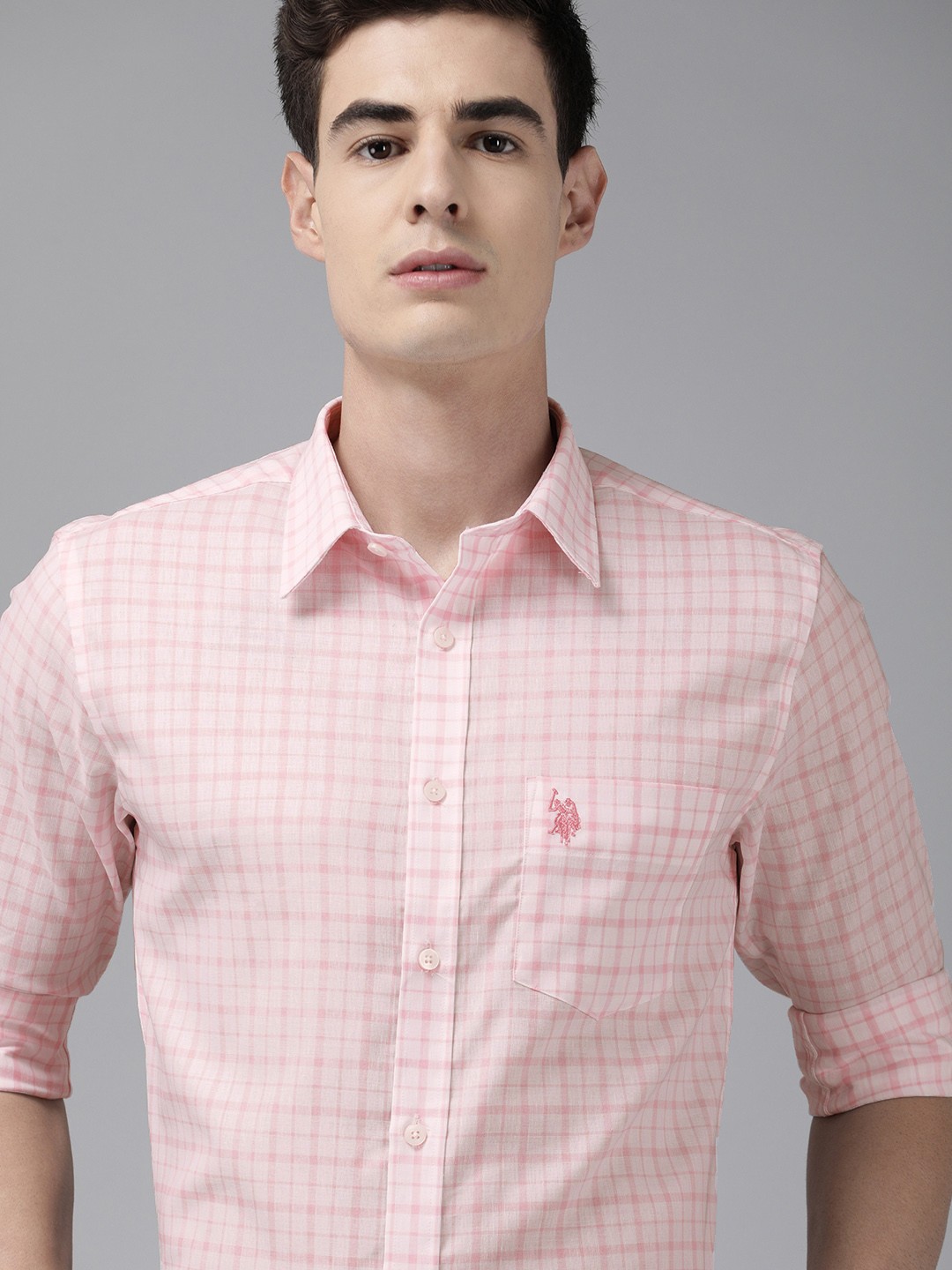 

U.S. Polo Assn. Men Pink & Off-White Regular Fit Checked Casual Shirt