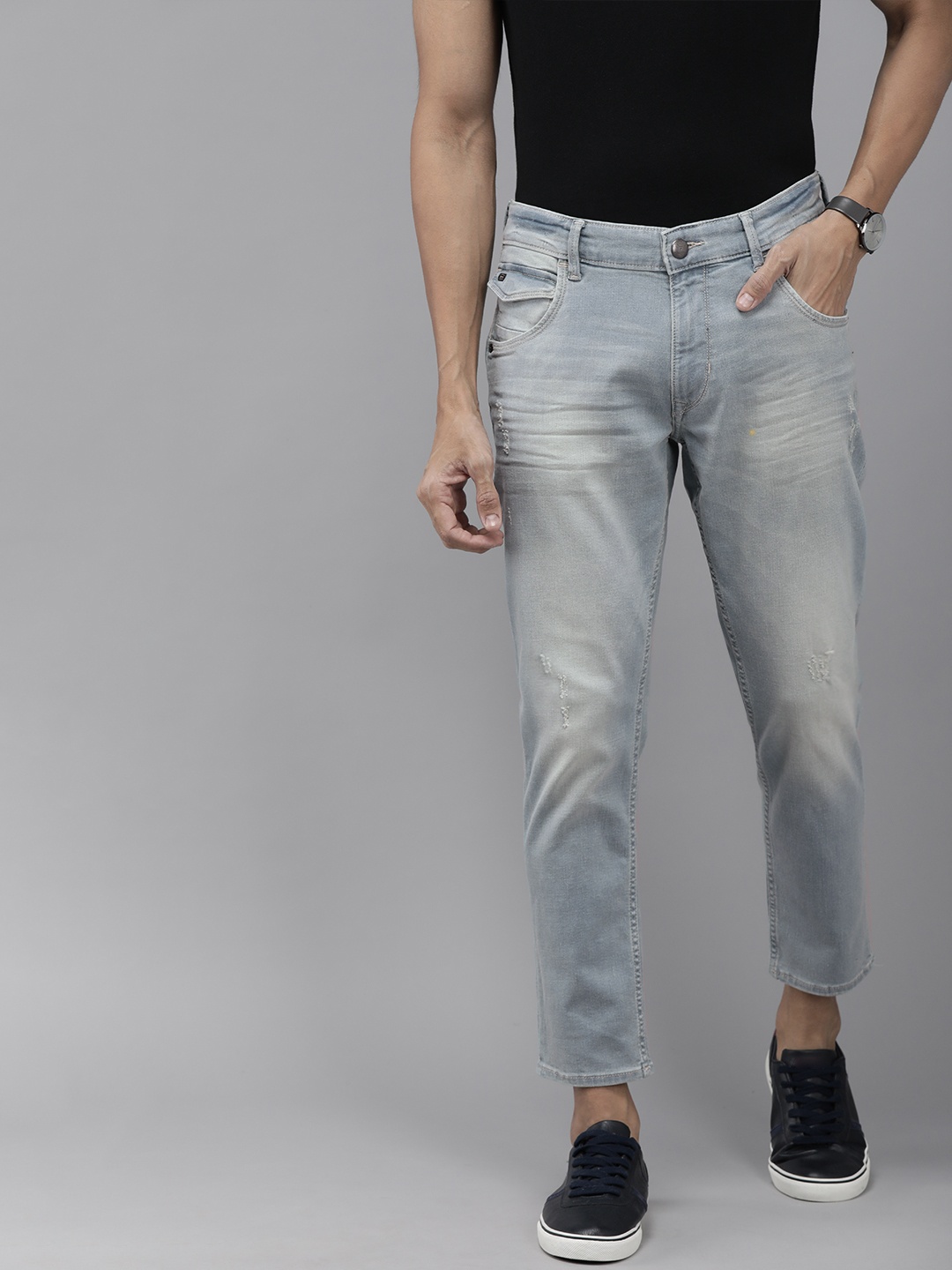 

U.S. Polo Assn. Denim Co. Men Blue HENRY Tapered Fit Low Distress Stretchable Jeans
