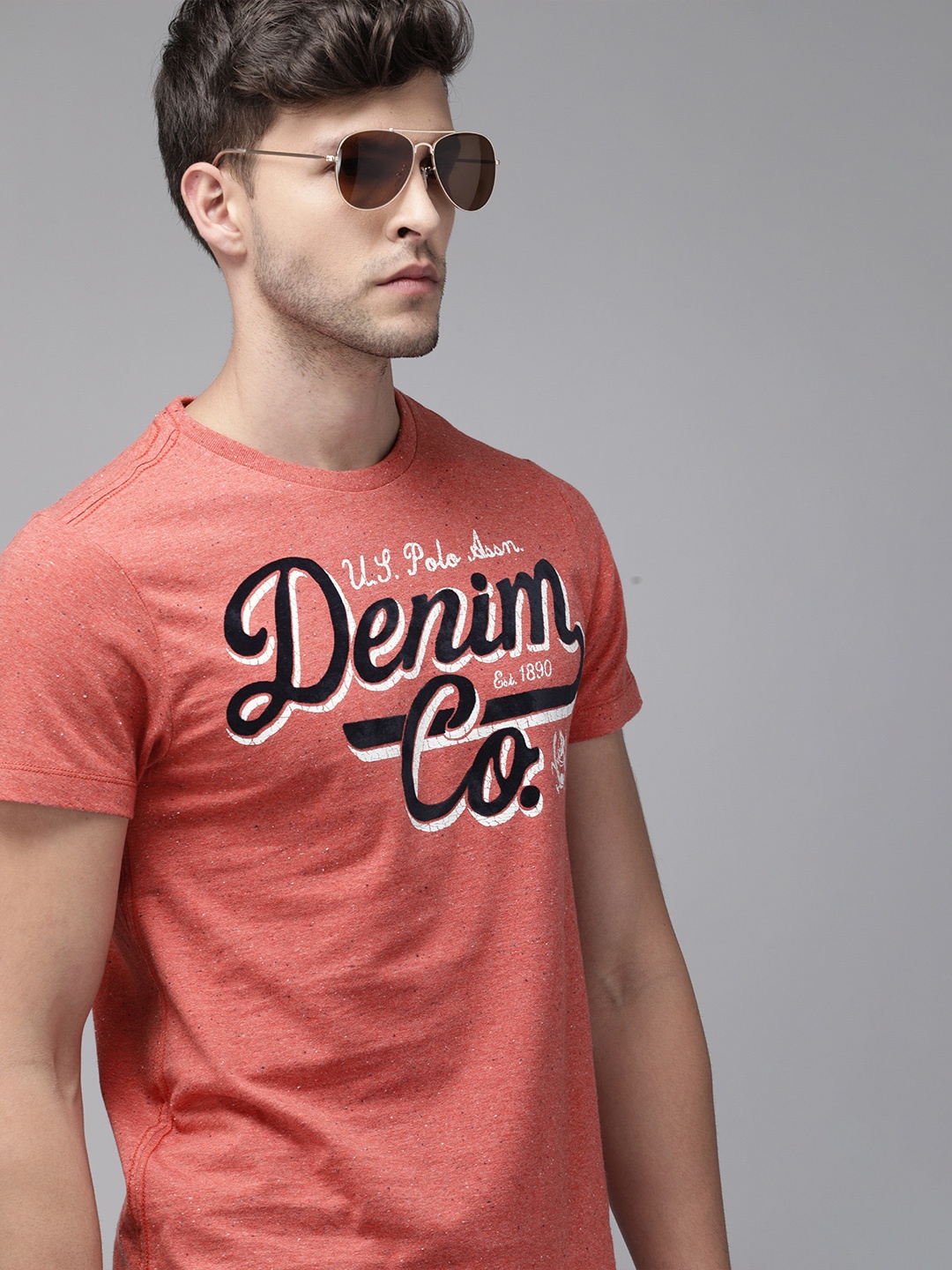 

U.S. Polo Assn. Denim Co. Men Red & Black Typography Print Round Neck T-shirt