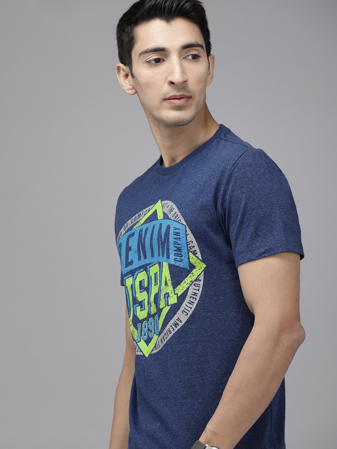 

U.S. Polo Assn. Denim Co. Men Navy Blue Printed Round Neck T-shirt