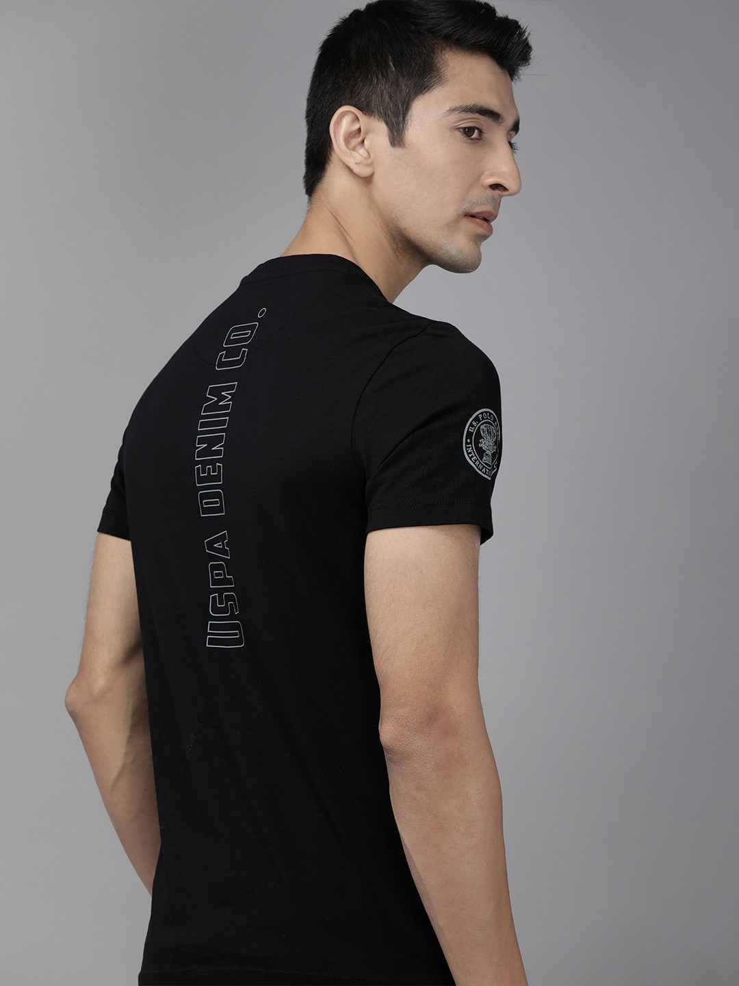 

U.S. Polo Assn. Denim Co. Men Black Printed Round Neck Pure Cotton T-shirt