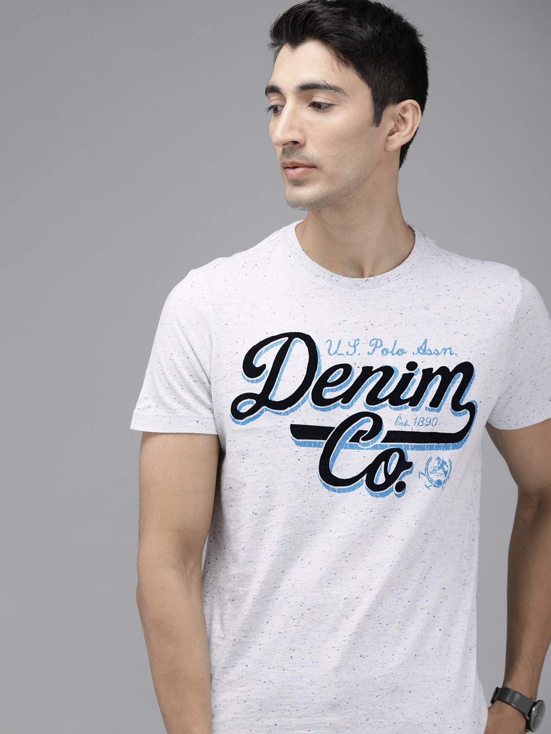 

U.S. Polo Assn. Denim Co. Men White Printed Round Neck Pure Cotton T-shirt