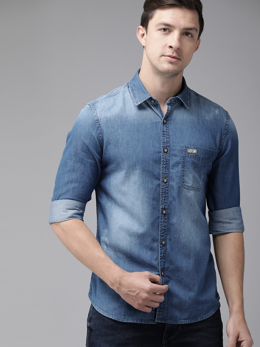 

U.S. Polo Assn. Men Blue Regular Fit Faded Casual Shirt