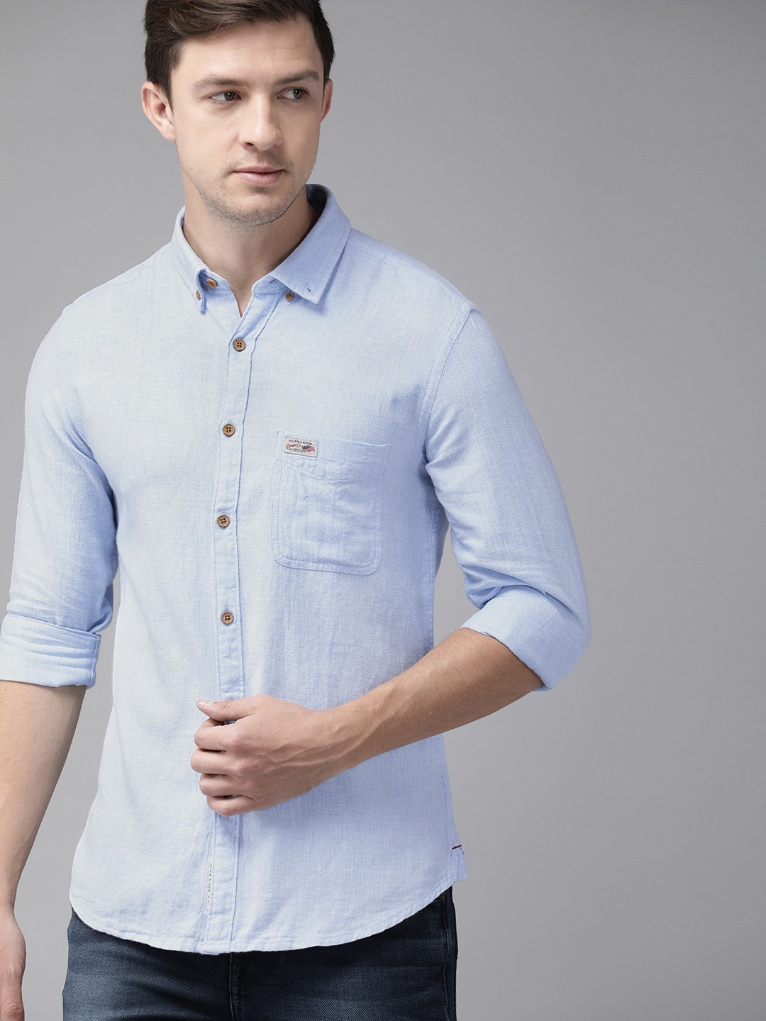 

U.S. Polo Assn. Men Blue Regular Fit Solid Casual Shirt