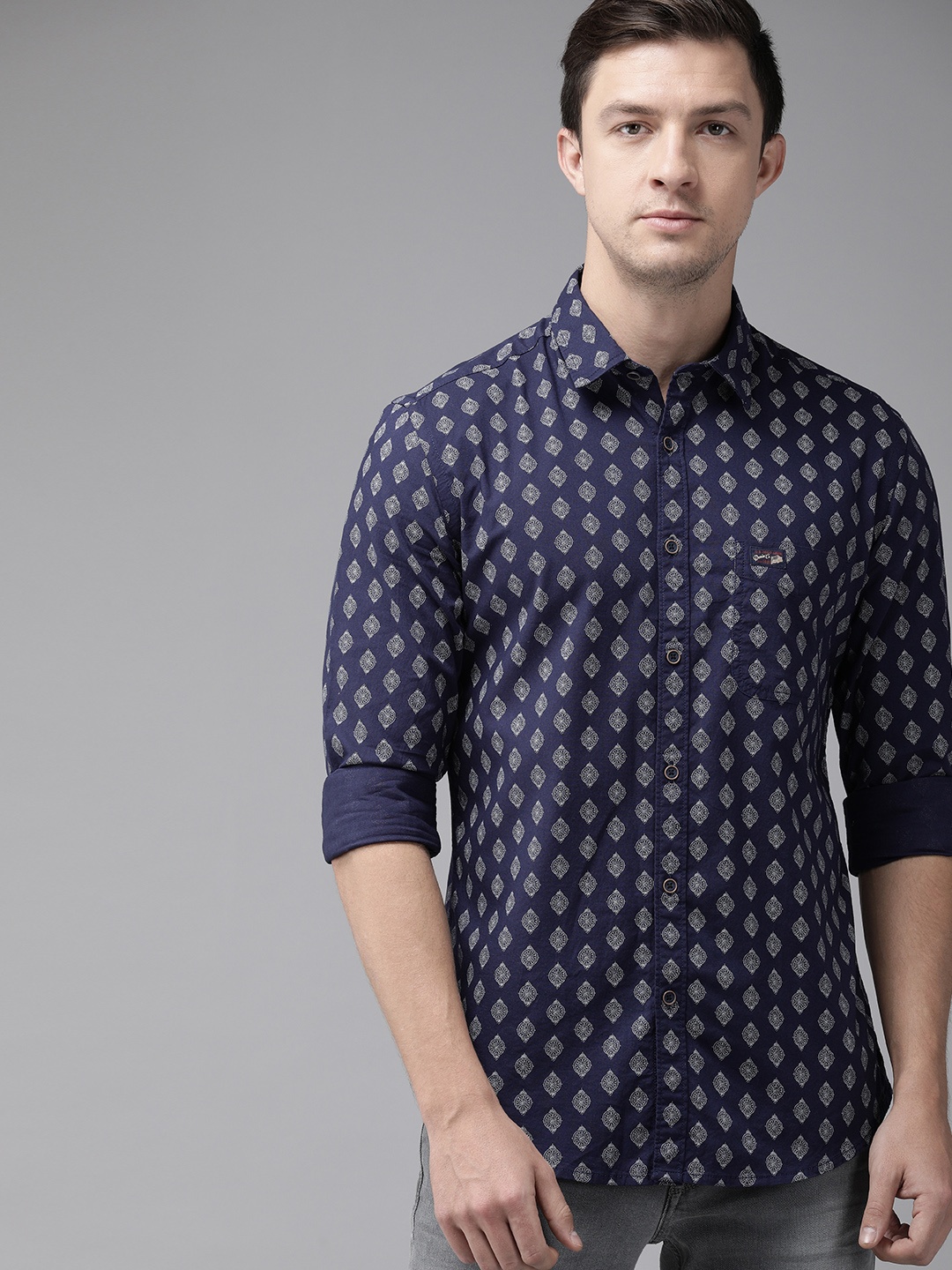 

U.S. Polo Assn. Men Navy Blue & White Regular Fit Solid Casual Shirt