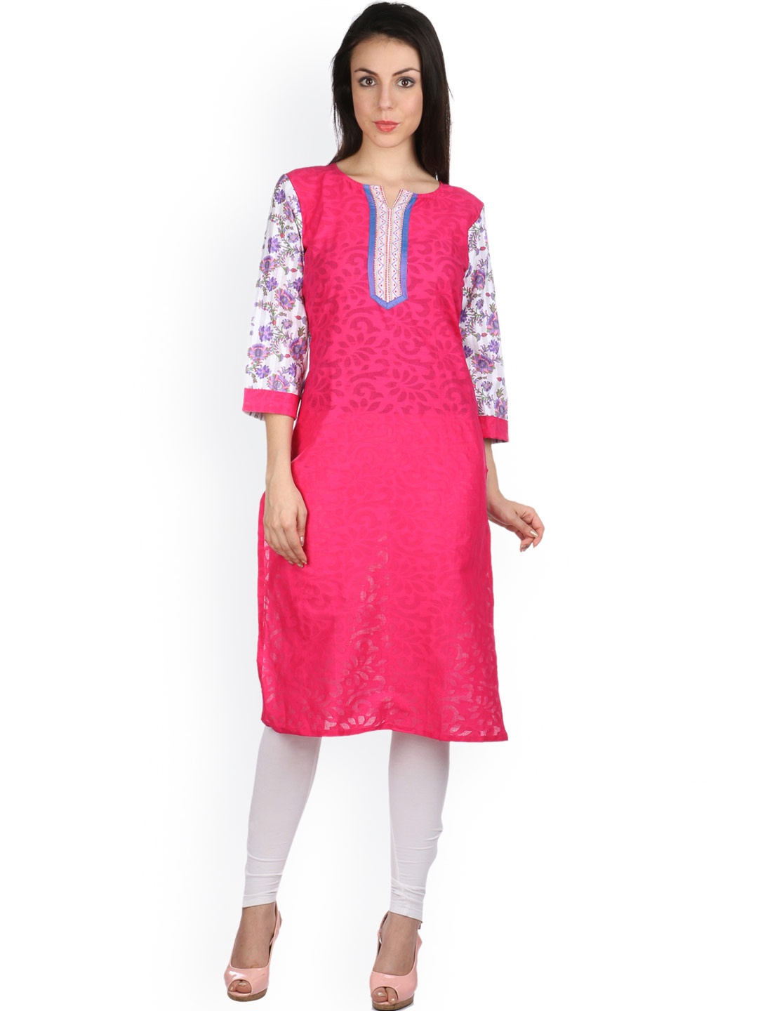 

Indibelle Pink & White Floral Print Kurta