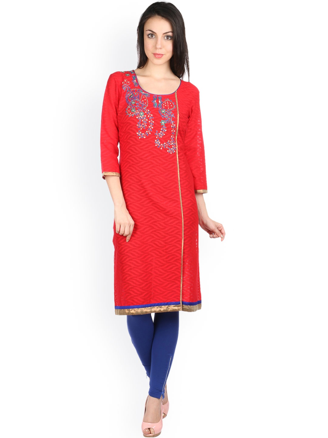 

Indibelle Red Embroidered Kurta