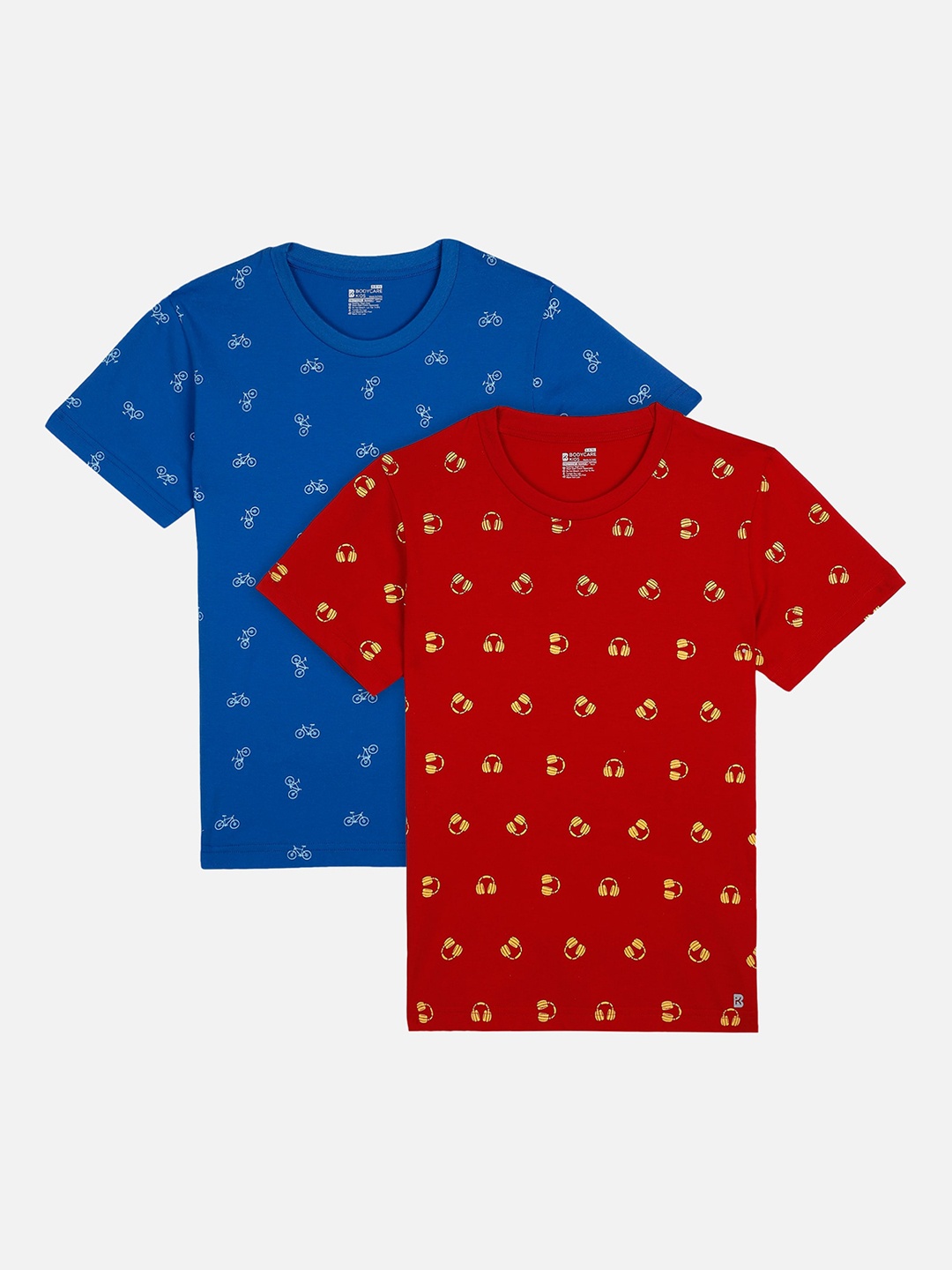 

PROTEENS Boys Pack Of 2 Red & Blue Printed Round Neck Antiviral & Antibacterial T-shirts