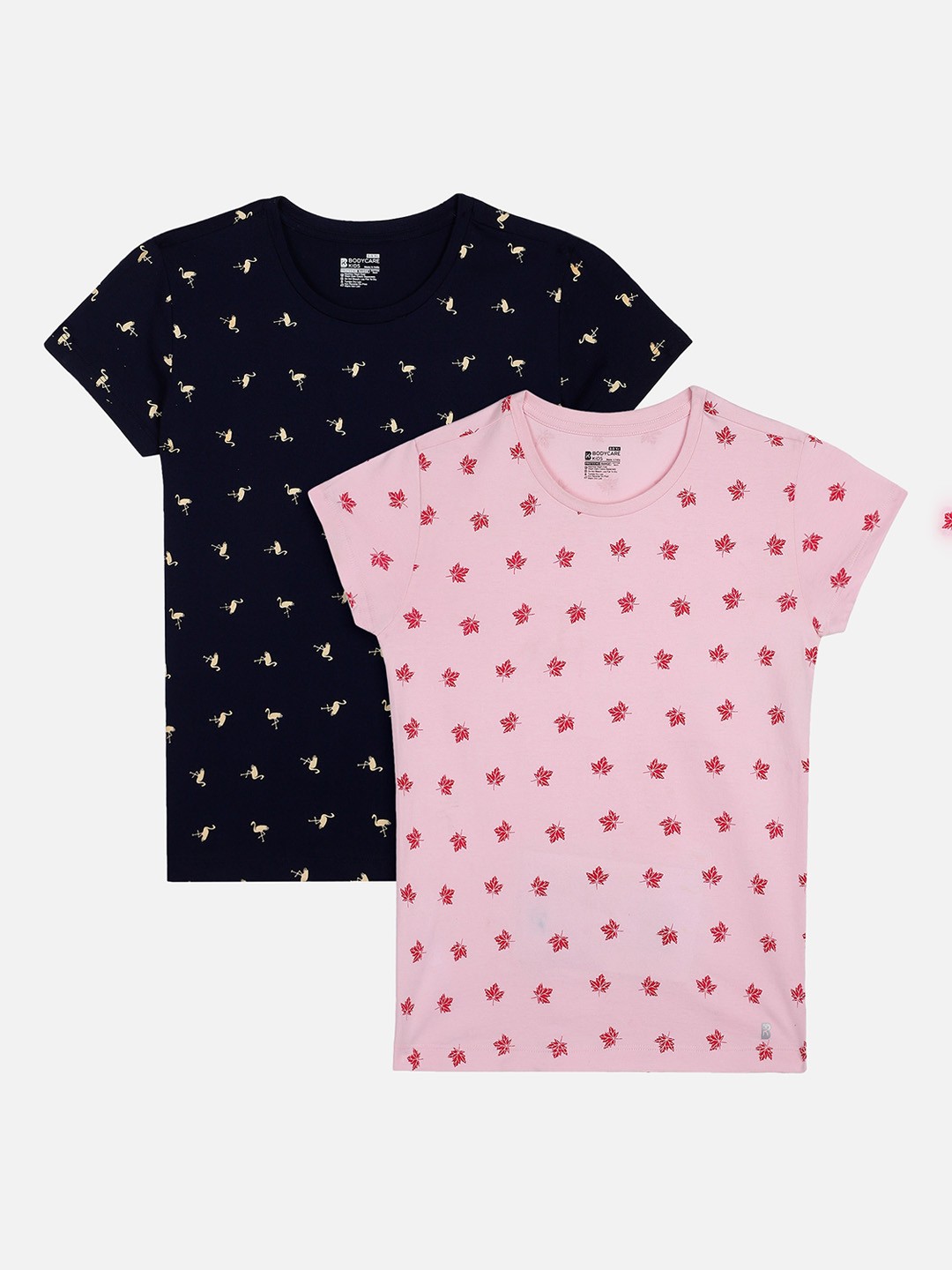 

PROTEENS Girls Pack of 2 Printed Antibacterial & Antiviral finish T-shirt, Navy blue