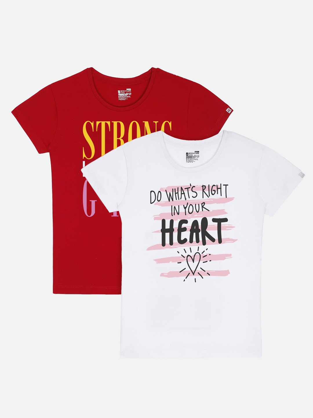 

PROTEENS Girls Pack of 2 Antibacterial & Antiviral finish Printed T-shirt, Red
