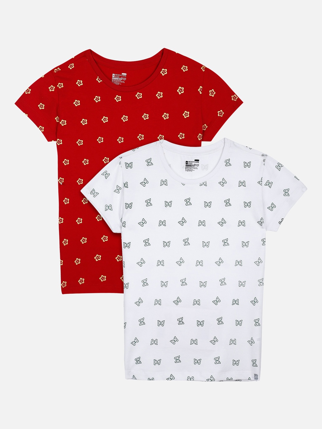 

PROTEENS Girls Pack Of 2 Printed Antiviral & Antibacterial Protection Round Neck T-shirt, Red