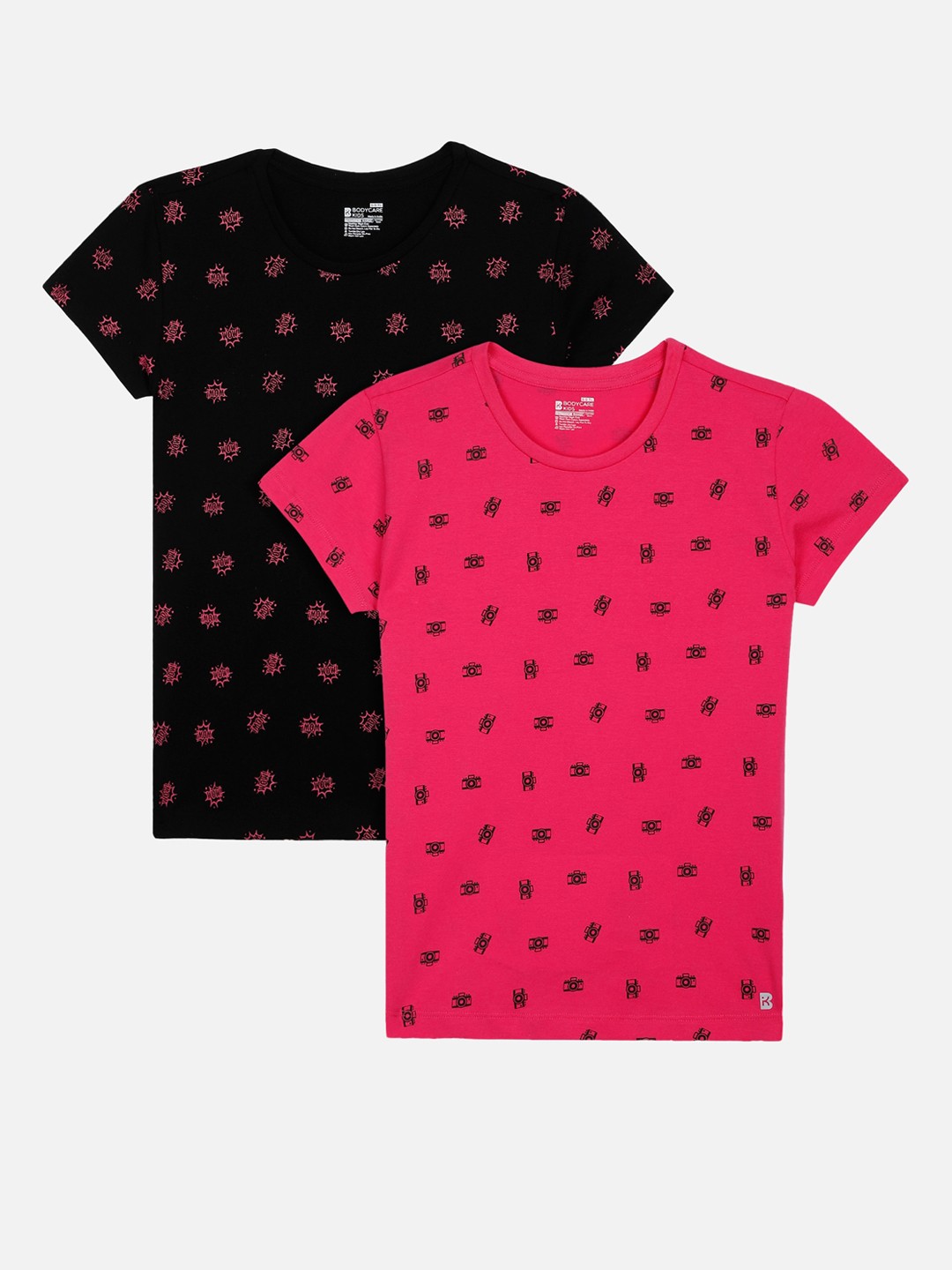 

PROTEENS Girls Pack of 2 Printed Antibacterial & Antiviral finish Printed T-shirt, Fuchsia