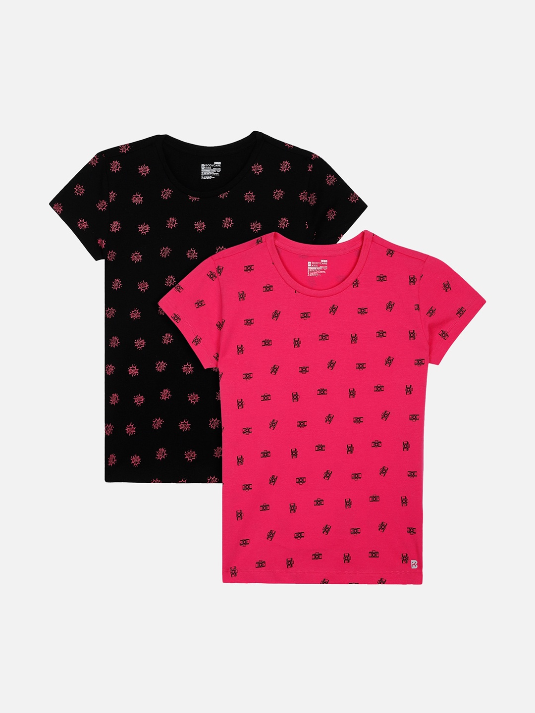 

PROTEENS Girls Pack of 2 Slim Fit Printed Antiviral & Antibacterial Round Neck T-shirts, Pink